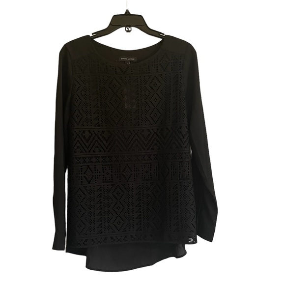 NWT BANANA REPUBLIC Black Long Sleeved Sheer Cut Out Detailed Blouse - Picture 1 of 11